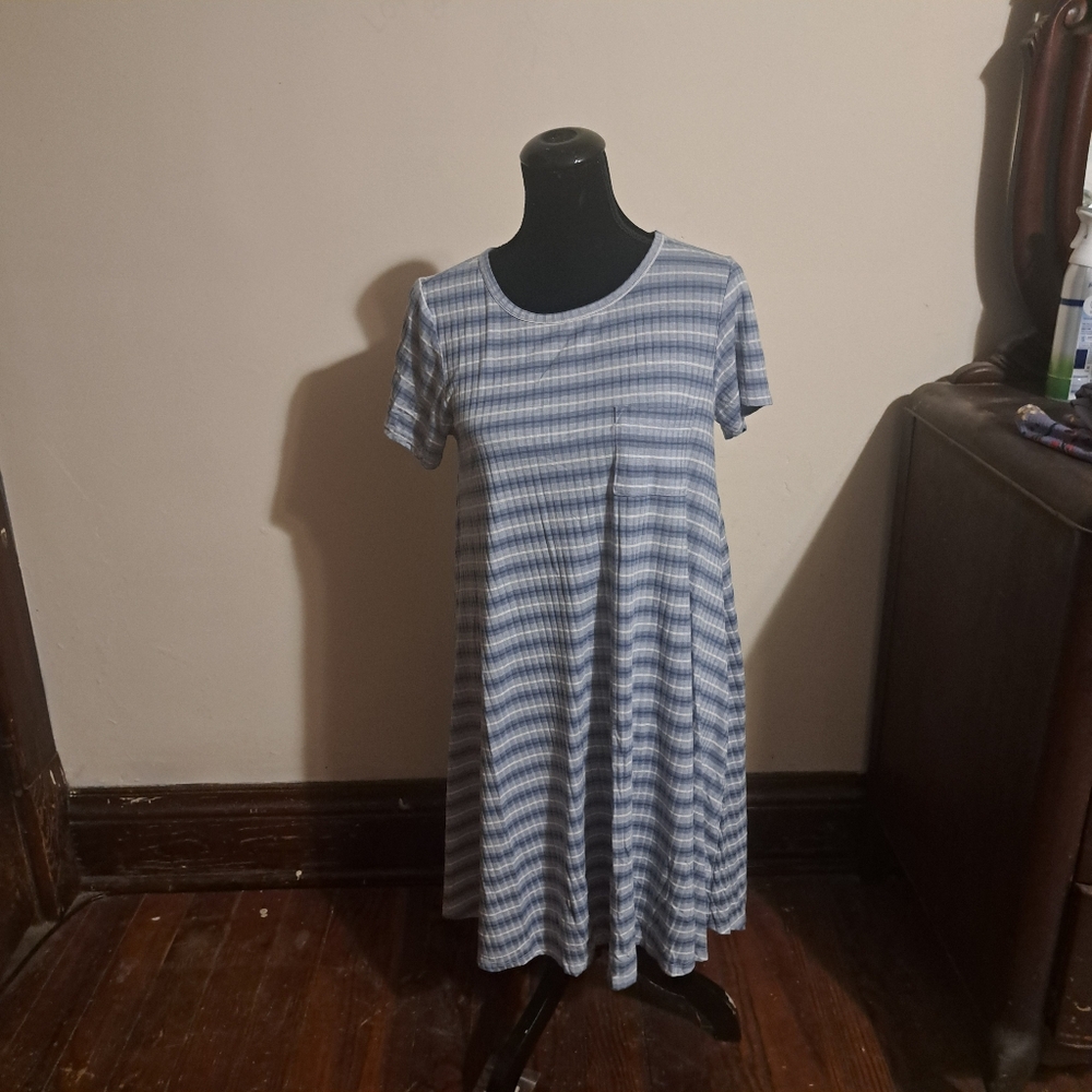 A31 Lularoe Midi T-Shirt Dress Steel Blue Pocket Stretch Size Md